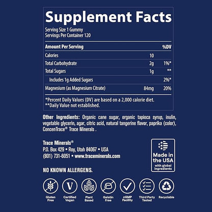 Trace Minerals Magnesium Gummies - Supports a Calm Mindset - Magnesium Chewables for Kids & Adults - Bone, Digestion, Heart Health & Immune Support - Peach Flavor - 120 Count (120 Servings)
