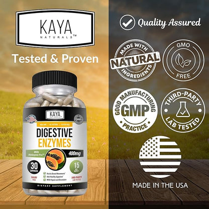 Kaya Naturals Digestive Enzymes with Prebiotics & Probiotics - Constipation & Bloating Relief Pills for Women & Men - Aids Immune Function - Digestion Support - 30 Veggie Capsules (Pack of 2)