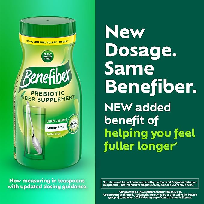 Benefiber Daily Prebiotic GLP-1 Friendly Fiber Supplement Powder for Digestive Health, Unflavored - 250 Teaspoons (17.6 Ounces)