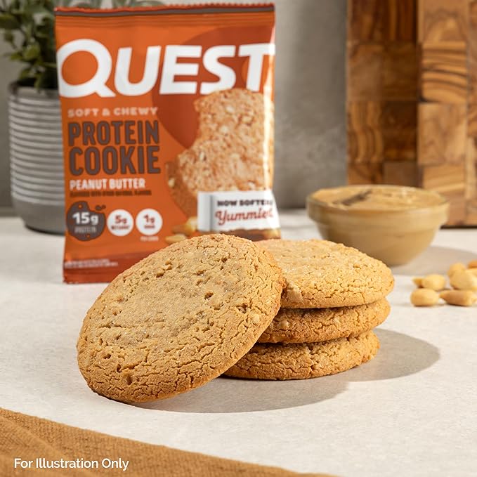 Quest Nutrition Peanut Butter Protein Cookie, 15g Protein, 1g Sugar, 5g Net Carbs, Keto Friendly, High Protein, Low Carb; 4 Count