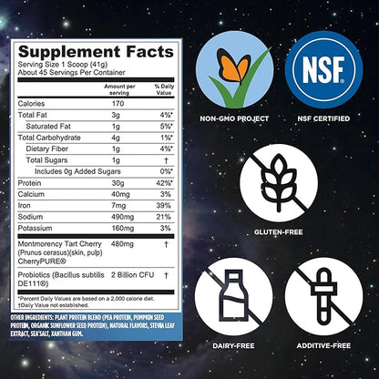 Vega Sport Vegan Protein Powder + Recovery - 30g Plant Based Protein per Serving, Vanilla, 45 Servings, 5g BCAAs, Probiotics, NSF Certified, for Shakes & Smoothies, 4.1lbs (Packaging May Vary)