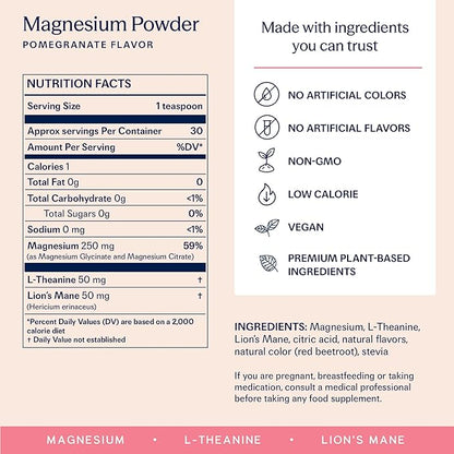 TRIP Magnesium Glycinate Powder with L-Theanine & Lion’s Mane, Sugar Free Magnesium Supplement for Adults, 250mg Magnesium per Drink Mix Serving, Pomegranate Orange Blossom, 1 Bag - 30 Servings