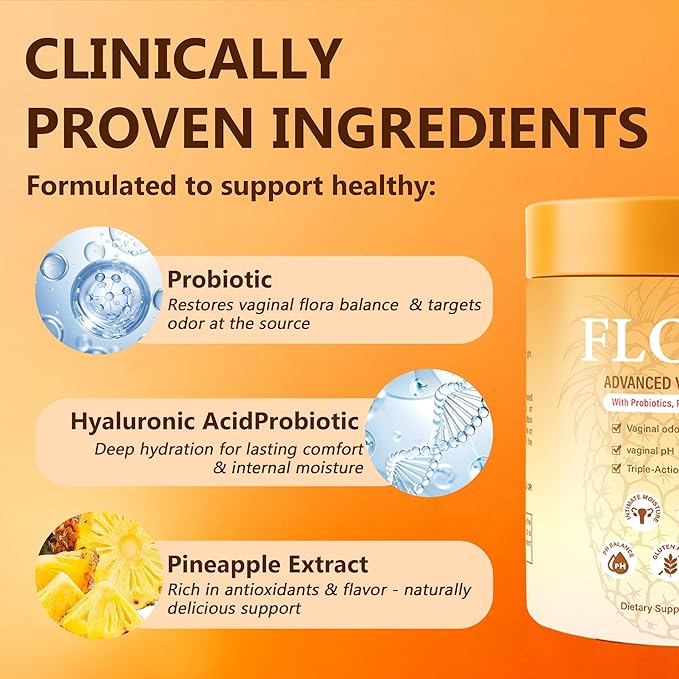 Flora Plus Gummies, Advanced Vaginal Support, Vaginal Health Gummies, Ph Balance for Women, Probiotic Vaginigal Health - Promote Healthy Vaginal Odor & Flora, 60 Count