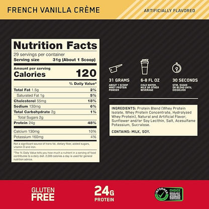Optimum Nutrition Gold Standard 100% Whey Protein Powder, French Vanilla Creme, 2 Pound (Packaging May Vary)