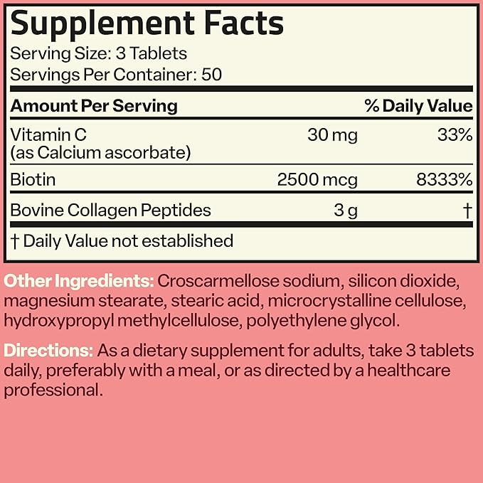 Bronson Collagen Peptides 3000mg (per Serving) with Biotin & Vitamin C - for Hair, Skin & Nails Support, Non-GMO, 150 Tablets