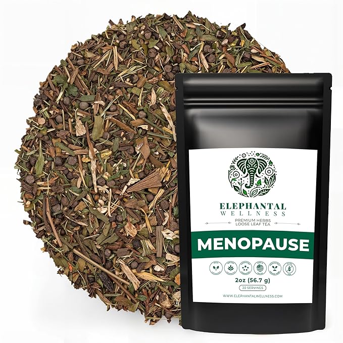 Elephantal Wellness Menopause Support Premium Herbal Tea for Women – Chaste Berry (Vitex), Black Cohosh, Red Clover & Valerian – Promotes Balance, Calm & Daily Comfort – Caffeine-Free Loose Leaf Tea, 2oz (20 Servings)