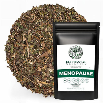 Elephantal Wellness Menopause Support Premium Herbal Tea for Women – Chaste Berry (Vitex), Black Cohosh, Red Clover & Valerian – Promotes Balance, Calm & Daily Comfort – Caffeine-Free Loose Leaf Tea, 2oz (20 Servings)