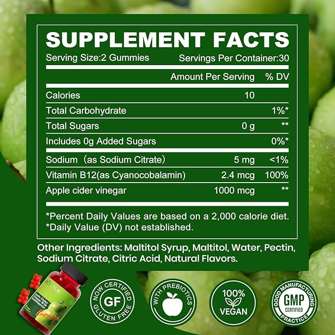 Montue NEWELLME Apple Cider Vinegar Gummies B12 Multivitamin,ACV Supplement Gummy Vitamins,Vegetarian Supplement for Women & Men,Non GMO,Support Normal Energy Levels & Gut Health 60 Gummies (60)