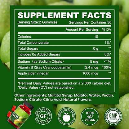Montue NEWELLME Apple Cider Vinegar Gummies B12 Multivitamin,ACV Supplement Gummy Vitamins,Vegetarian Supplement for Women & Men,Non GMO,Support Normal Energy Levels & Gut Health 60 Gummies (60)