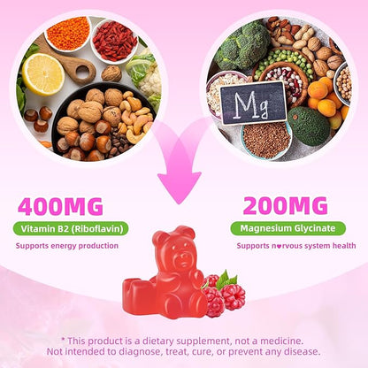 Vitamin B2 Gummies 400mg – Riboflavin Supplement with Magnesium for Kids & Adults | Supports Nervous System & Energy Production | Sugar Free, Vegan, Non-GMO, Raspberry Flavor - 120 Count