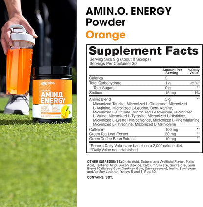 Optimum Nutrition Amino Energy - Pre Workout with Green Tea, BCAA, Amino Acids, Keto Friendly, Green Coffee Extract, Energy Powder - Orange, 9.5 Ounce, 30 Servings (Packaging May Vary)