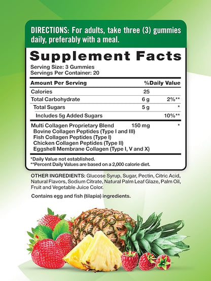 Nature's Truth Multi Collagen Gummies | Type I, II, III, V, X | 60 Count | Non-GMO & Gluten Free Complex Supplement | Mixed Fruit Flavor