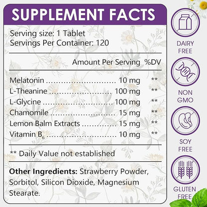 Extra Strength Melatonin 10mg Tablets, Sleep Support, Fall Asleep Faster, Non-Habit Forming Sleep Aids for Adults, Sleep Cycle Regulation, Vegan, Non-GMO & Gluten-Free, 120 Tablets