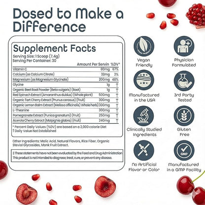 SleepHabits Restore | 30 Nights Magnesium Glycinate Powder Natural Sleep Aid with L-Theanine, Tart Cherry, Beet Root, | Calm Melatonin-Free Deep Sleep Supplement Drink for Recovery & Clear Mornings