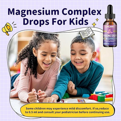 Kids Magnesium Liquid Drops-Magnesium Glycinate Liquid for Kids Supplement-w/L-theanine, Omega-3, Vitamin B6, D3 - for Sleep, Relaxation, Brain, Bones - Grape Flavor, 2 Fl Oz