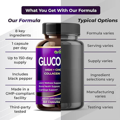GriMed Glucosamine 12,000mg - X12 Power with MSM, Chondroitin, Collagen, Turmeric for Joint Wellness, Strong Bones, Cartilage Support