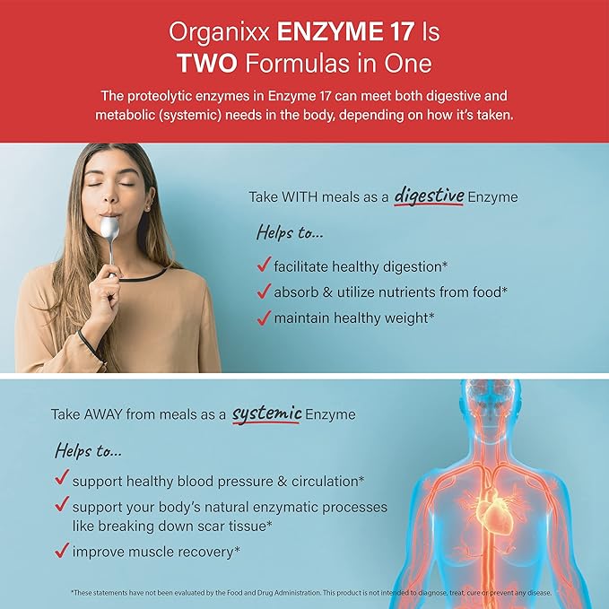Organixx Enzyme 17 Essential Digestive Enzymes for Women & Men, for Gut Health & Optimal Digestive Health, Support for Bloating, Gas, Nutrient Absorption, Vegan, Non GMO, 120 Veggie Capsules