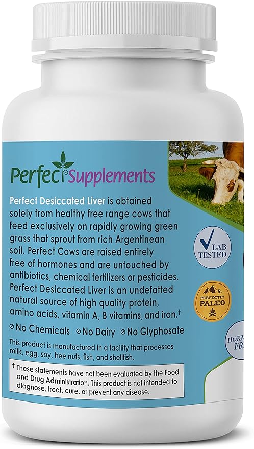 Perfect Supplements – Perfect Desiccated Liver – 120 Capsules – Undefatted Beef Liver – Natural Source of Protein, Iron, Vitamins A & B – 2 Pack