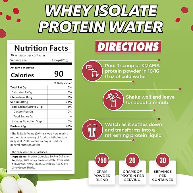XMafia - Clear Whey Protein Isolate Powder – 20g Protein + Collagen Peptides, 30 Servings, Zero Sugar, Refreshing Light Protein Drink Water, Whey Powder Protein Shake, Lactose Free – Apple