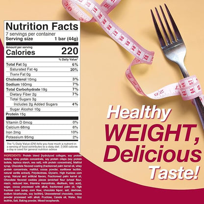 ProtiDIET Cookies and Cream High Protein Bar - 15g Protein - No Trans Fat Meal Replacement Bars - Great Protein Snacks for Adults to Support a Busy and Active Lifestyle - 7 Protein Bars Per Box