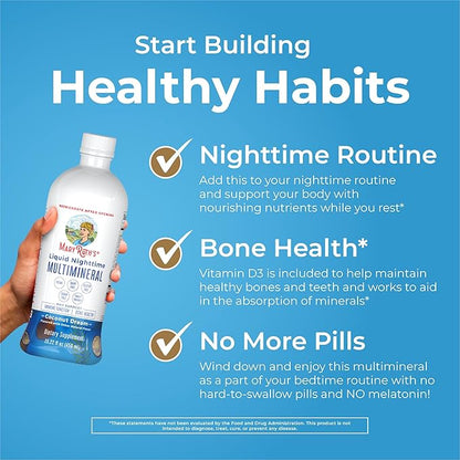 MaryRuth's Liquid Nighttime Multimineral | No Melatonin | Bedtime Routine | Magnesium Citrate | Calcium | Zinc | Vitamin D3| Available in 4 Flavor - Vegan | Sugar Free | Gluten Free | 15.22 Oz