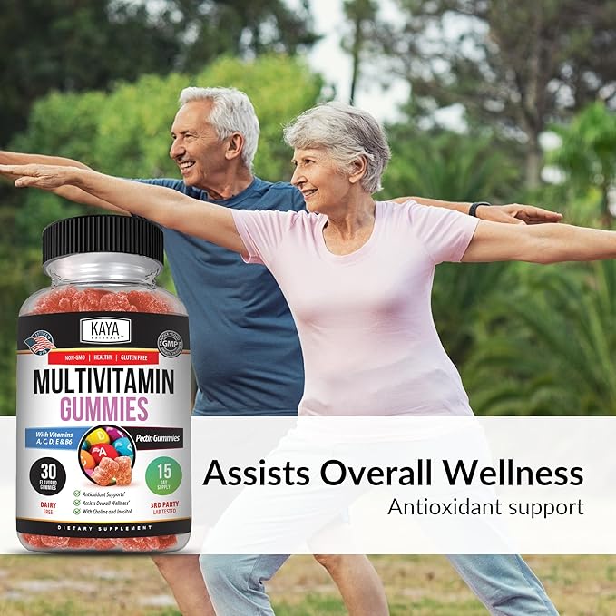 Kaya Naturals Adult Multi Vitamin Gummy, Biotin, Vitamin A, B-12, C & E, Including Zinc, Folic Acid, Strawberry Flavor - Gluten-Free Multivitamins Sweet Adult Gummies (Pack of 2)