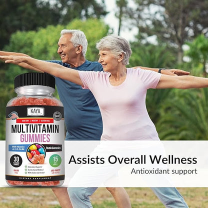 Kaya Naturals Adult Multi Vitamin Gummy, Biotin, Vitamin A, B-12, C & E, Including Zinc, Folic Acid, Strawberry Flavor - Gluten-Free Multivitamins Sweet Adult Gummies (Pack of 2)