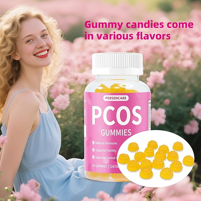 PCOS Multivitamin Gummies for Women Hormone Balance, Inositol Vitamins for Healthy Menstrual Cycle, Menopause and Mood Support, Fertility & Ovulation Reproductive Health Gummy 60 Count