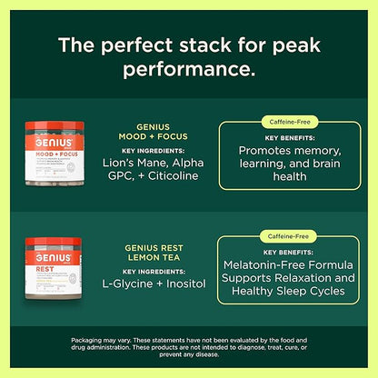 The Genius Brand Genius Rise+Shine - Nootropic Energy Formula with EnXtra, Rhodiola rosea, Cordyceps Mushroom & Theobromine - Caffeine-Free Formula - 60 Veggie Capsules