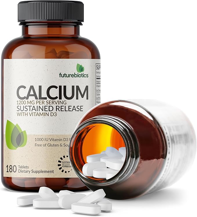 Futurebiotics Calcium 1200 MG Per Serving Sustained Release with Vitamin D3 1000 IU Per Serving Non-GMO, 180 Vegetarian Tablets