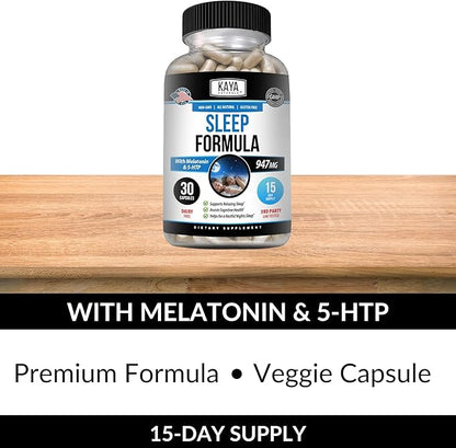 Kaya Naturals - Sleep Support Formula with Melatonin - Aid Support Vitamin Supplement - Sleep Stress and Mood Support - L-Tryptophan, Passion Flower, Ashwagandha and More (30 Count)
