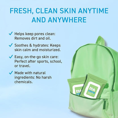 TBH Kids Spot Face Cleansing Wipes – Gentle Daily Skincare for Preteens & Teens with Oily, Dry & Sensitive Skin – Salicylic Acid & Witch Hazel – Paraben-Free & Dermatologist-Approved – 30ct (2 pack)