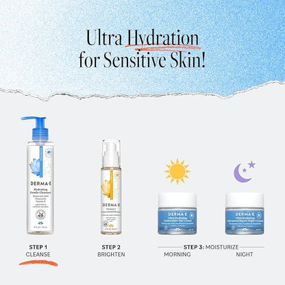Derma E Hydrating Gentle Cleanser with Hyaluronic Acid – Moisturizing Facial Cleanser Tones, Moisturizes & Improves Skin Texture – Gently Exfoliating Face Wash, 6 fl oz