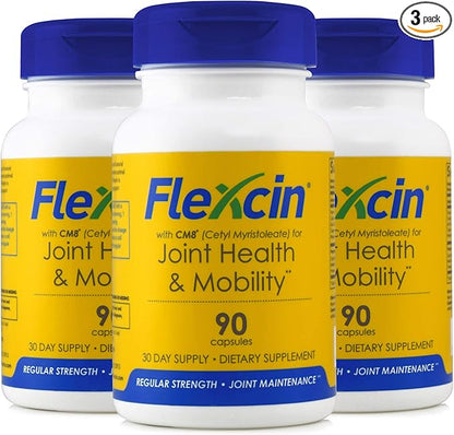 Flexcin Joint Health & Mobility Formula with CM8 (Cetyl Myristoleate) - Joint Supplements for Men and Women with Glucosamine, MSM, Collagen Type II - 3 Pack (270 Capsules)