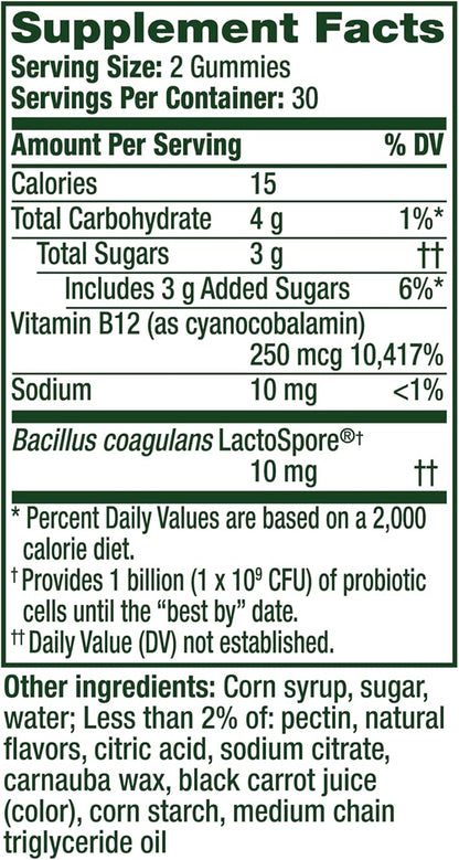 Align Probiotic, Bloating Relief + Food Digestion, Probiotics for Women and Men, Probiotic Helps Soothe Occasional Bloating*, with Vitamin B12 to Help Break Down Food into Cellular Energy*,60 Gummies