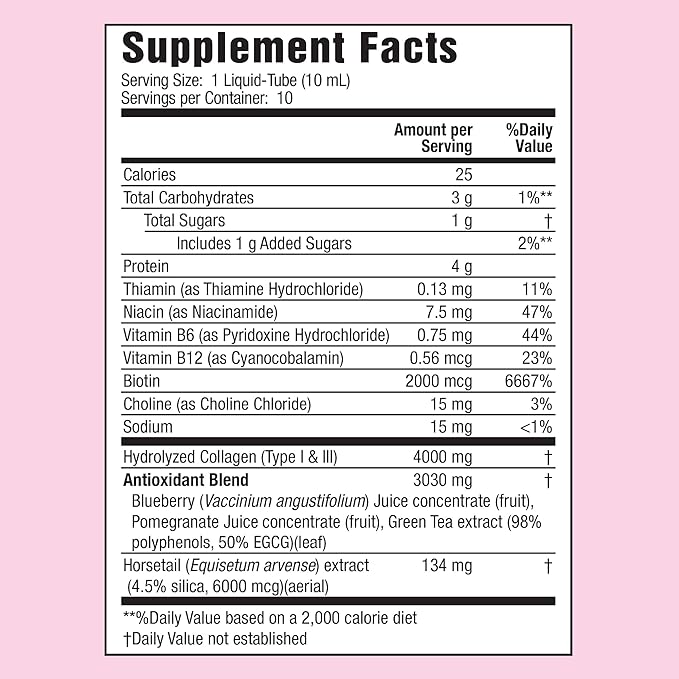 Applied Nutrition Liquid Collagen Skin Revitalization - 10 Liquid Tubes - Collagen, Biotin & Silica - Tropical Strawberry & Kiwi Flavor - 10 Servings