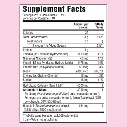 Applied Nutrition Liquid Collagen Skin Revitalization - 10 Liquid Tubes - Collagen, Biotin & Silica - Tropical Strawberry & Kiwi Flavor - 10 Servings