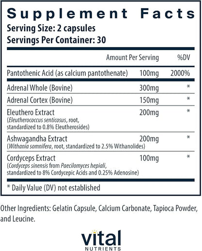 Vital Nutrients Adrenal Support - Adrenal Support Supplements for Gland Function and Cortisol Management - Supports Energy and Stress Levels - Gluten, Dairy, Soy Free - 60 Capsules