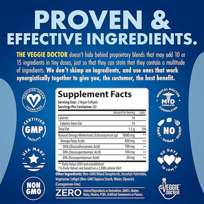 Vegan Omega 3 Supplement – Algae Omega 3 with DHA EPA DPA – Vegan Capsules from Algal – Fish Oil Alternative – Plant-Based Algae Oil Formula – Non-GMO, Carrageenan-Free (120 Capsules, 2 Month Supply)