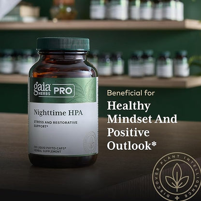 Gaia Herbs Pro Nighttime HPA - Restorative & Healthy Sleep Support Supplement* - Relaxation Support Supplement* with Ashwagandha Root Extract & Cordyceps Mushroom - 120 Liquid Phyto-Caps (60 Servings)
