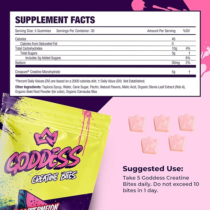 Primal Queen Goddess Creatine Gummies – Low-Sugar Chewable Creatine for Women | Booty and Muscle Builder, Faster Recovery, Strength | High-Potency Wild Watermelon Flavor – 150 Bites (5g per Serving)