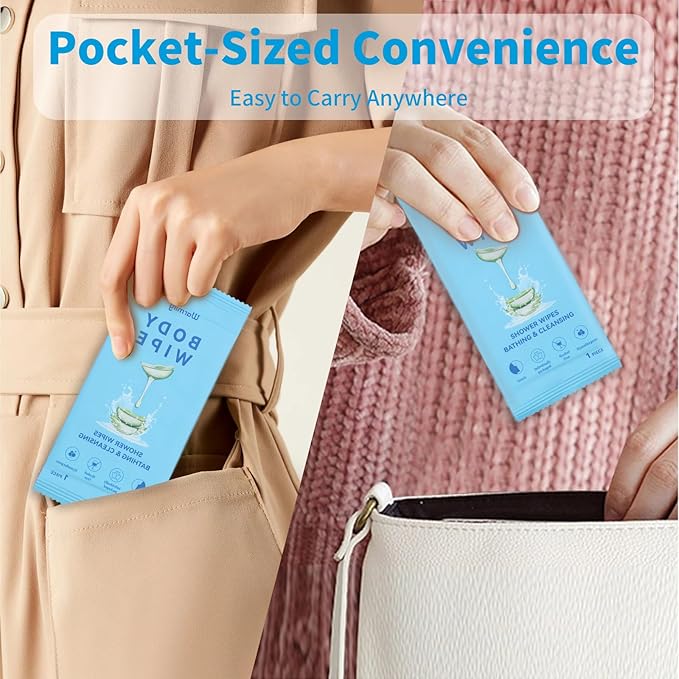 365 Pcs Body Wipes Individually Wrapped (9.29" x 8"), Large Shower Wipes for Adults Bathing No Rinse, Portable Personal Cleansing for Gym, Camping, Hiking, Backpacking,Bulk Homeless Supplies