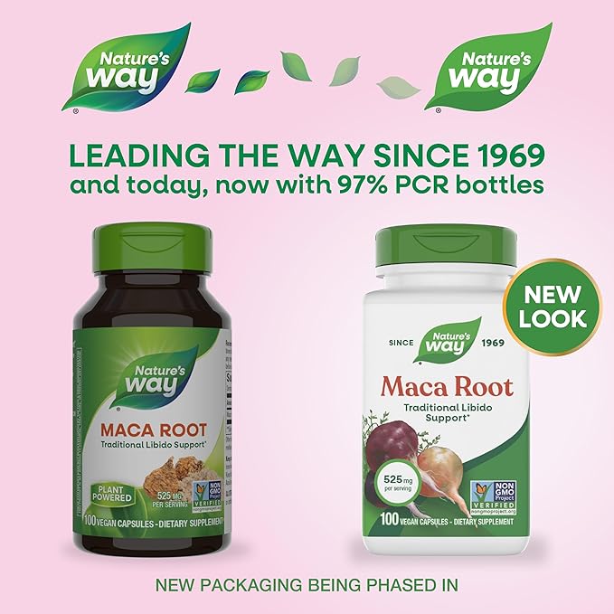Nature's Way Maca Root, Traditional Libido Support*, 525 mg per Serving, Non-GMO Project Verified, 100 Vegan Capsules (Packaging May Vary)