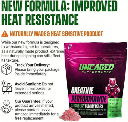 Creatine Monohydrate Gummies 5g with Prebiotic Fiber for Muscle Growth & Strength, 30 Servings, Blue Raspberry - Lab Tested - 5000mg Premium All Natural