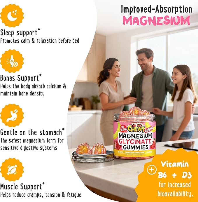 Center-Filled Magnesium Glycinate Gummies 400MG - High Absorption for Kids, Teens & Adults - Supplement for Sleep, Calm & Muscle Relaxation with B6 & D3 - Gluten Free & Vegan Friendly - 120 Count