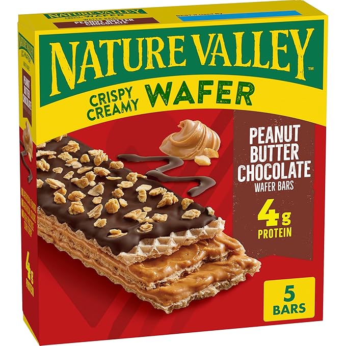 Nature Valley Crispy Creamy Wafer Bars, Peanut Butter Chocolate, 4g Protein, 5 Bars, 6.5 oz