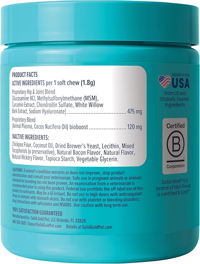 Solid Gold Hip and Joint Supplement for Dogs - Glucosamine Chondroitin MSM for Hip & Joint Pain Relief for Dogs - Puppy, Adult & Senior Dog Supplements for Dog Arthritis Pain Relief & Mobility - 120ct