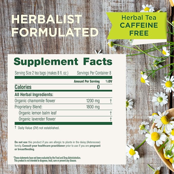 Traditional Medicinals Organic, Chamomile & Lavender - Chamomile Tea Supporting Stress Relief and Relaxation - Kosher, Non-GMO, Caffeine-Free, Compostable - 16 Tea Bags (Pack of 2)