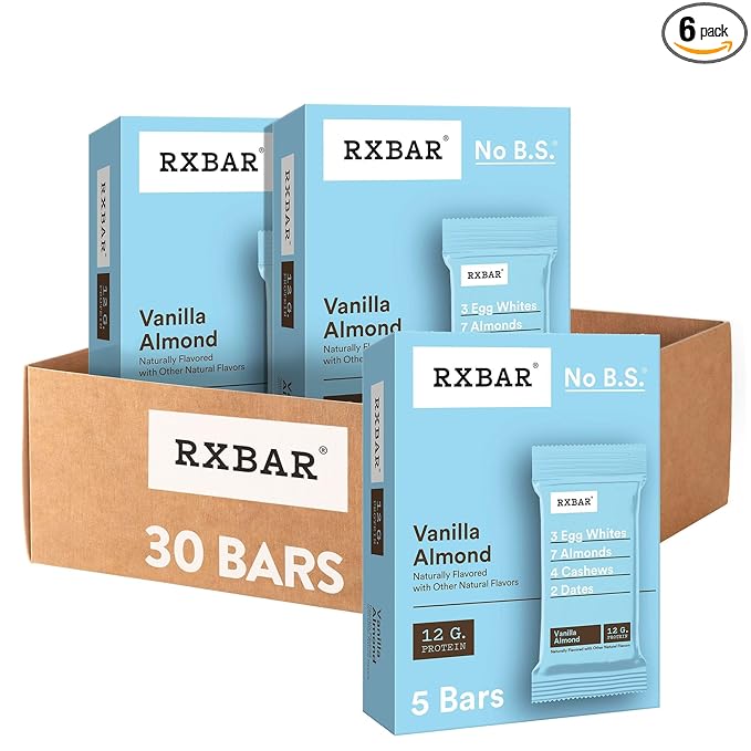 RXBAR Protein Bars, 12g Protein, Gluten Free Snacks, Vanilla Almond (6 Boxes, 30 Bars)