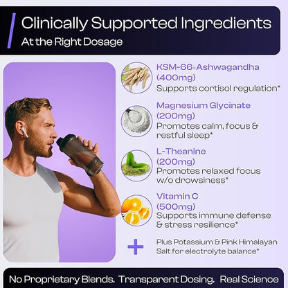 Vitalix – Cortisol Reducer & Adaptogen Drink Mix with Ashwagandha KSM 66, Magnesium Glycinate 200mg, L-Theanine 200mg, Vitamin C 500mg & Electrolytes – Raspberry Lemonade – 30 Servings